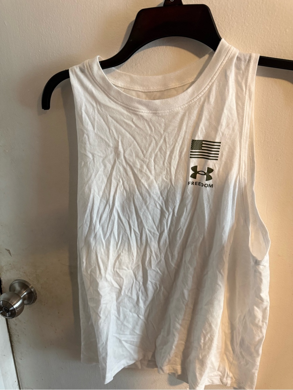 Under Armour White Muscle Tank with Olive Flag Graphic